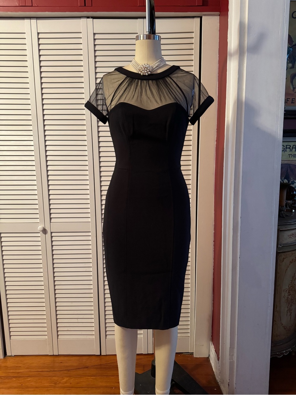 Maggy London Black Sheer Yoke Midi Dress size 2